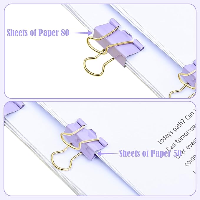 BAYTORY 40Pcs Purple Binder Clips, Binder Clips Assorted Sizes, Medium Small - Image 5