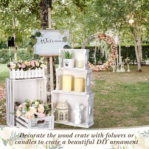 CroBlissful 5 Pack Wooden Crates for Display Rustic Nesting Crates, White - Image 5