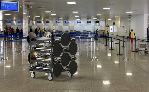 Trafford Industrial Stanchion Post Cart, 12 Posts, Horizontal Padded Storage - Image 5
