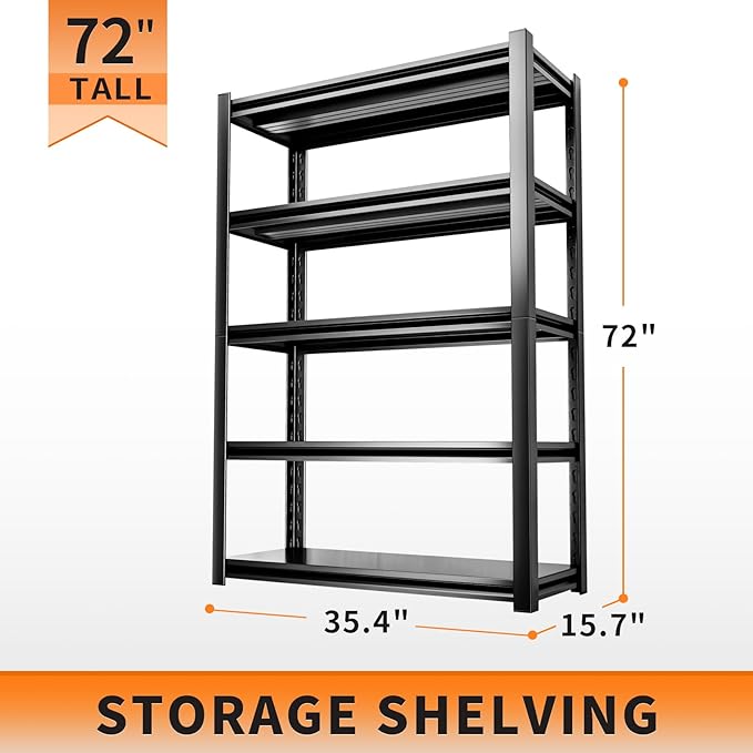 5 Tier Garage Shelving Units 72"H Storage Adjustable Shelves 2000LBS Heavy Duty - Image 3