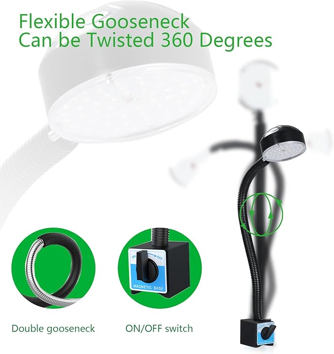 LED Magnetic Work Light with Flexible Gooseneck, 20W 2000 Lumens 6500K 110V US - Image 3