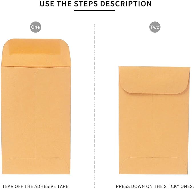 200PCS #1 Coin Envelopes 2.25x3.5 inches Brown Kraft Envelopes Classic Small - Image 6