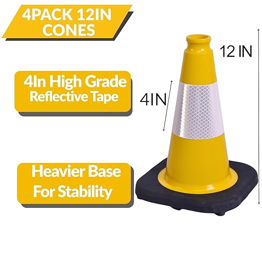 BESEA 4Pack 12 Inch Yellow Traffic Cones - Image 2