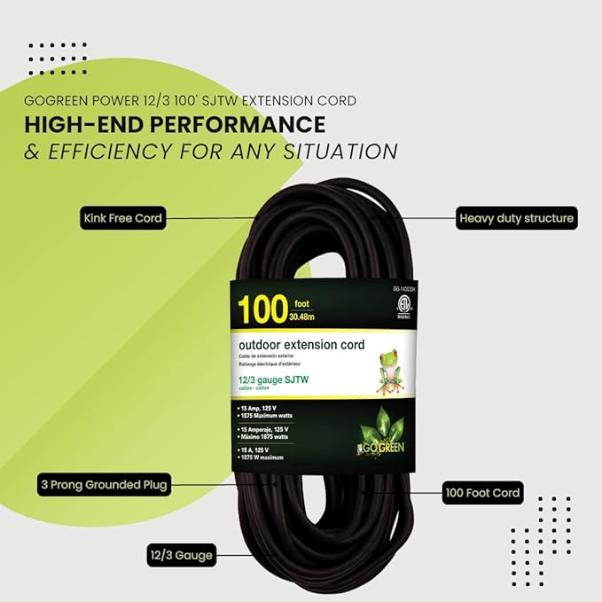 Go Green Power Inc. 12/3 SJTW Outdoor Extension Cord, 100 ft - Image 5