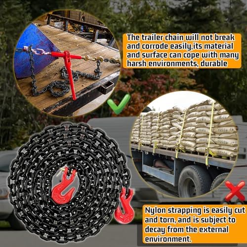 G80 Transport Binder Chain,14FT 1/4“ Trailer Safety Chains with Clevis Grab Hooks,3300 Lbs Safe Working Load Heavy Duty Chain for Transporting,Towing,Logging Tie Down Binding - Image 5