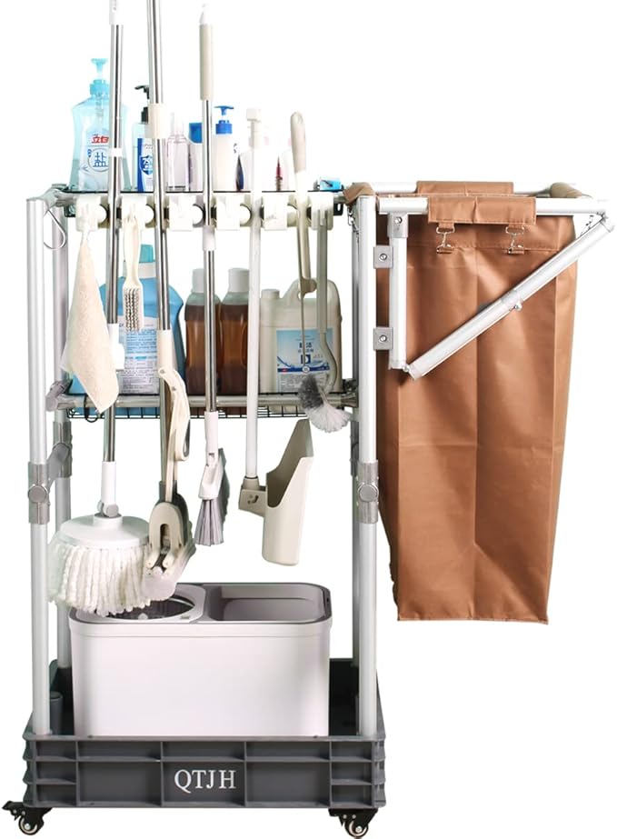 Janitorial cart Housekeeping cart Cleaning Cart on Wheels Housekeeping Caddy by QTJH