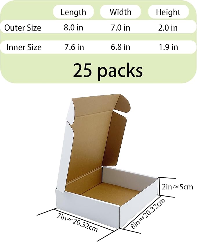 White Shipping Boxes 8x7x2 inch 25 Pack, Corrugated Boxes Mailer Packaging - Image 7