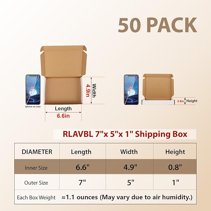 RLAVBL 7x5x1 Shipping Boxes Set of 50, Mailer Box - Image 2