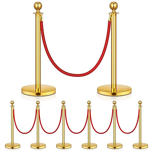 8 Pack Upgraded Stainless Steel Stanchions and Velvet Ropes 5FT Extended Red by Unknown