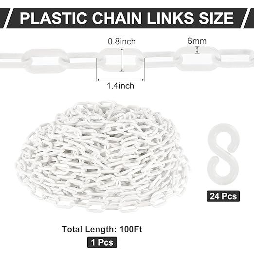 PATIKIL Plastic Chain Links, 100 Foot Safety Barrier Chain White - Image 3