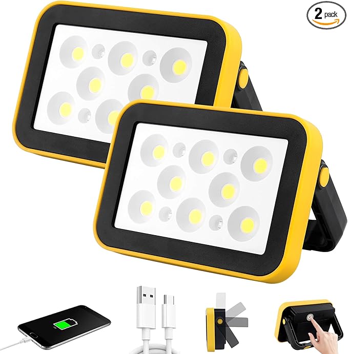 2-Pack Rechargeable Work Lights, COB Outdoor Portable LED Flood Light, Battery by AUMIO
