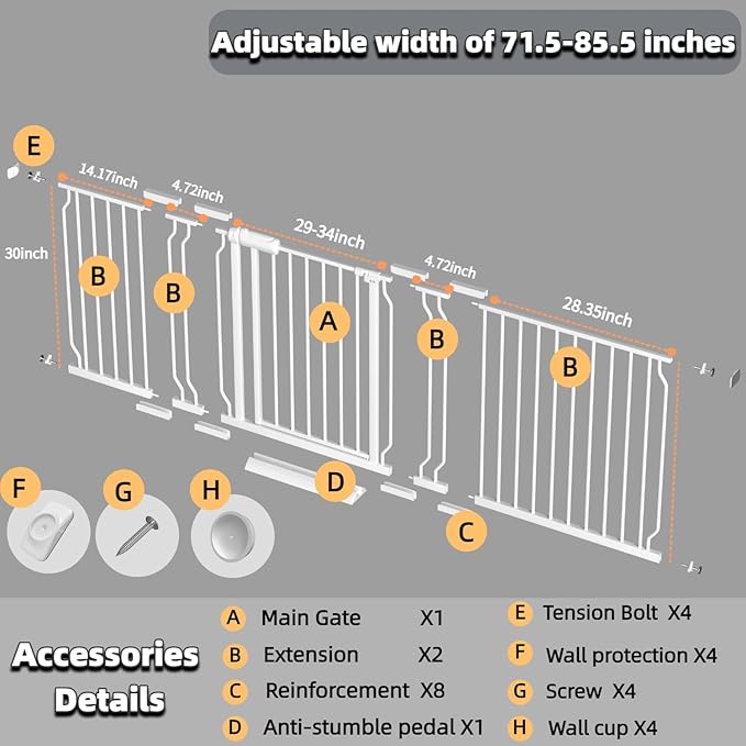 TSAYAWA Baby Gate Extra Wide Fits 71.5-85.8 inch Wide Opening - Image 2