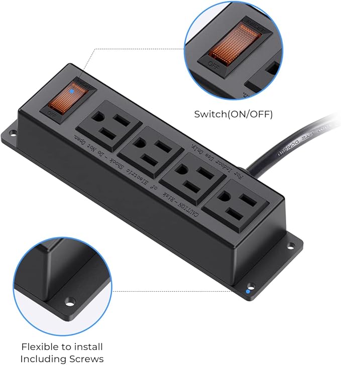 Wall Mount Power Outlet Strip, 4 Outlet Mountable Power Strip - Image 5