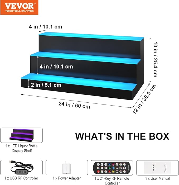 VEVOR LED Lighted Liquor Bottle Display, 3 Tiers 24 Inches, Supports USB - Image 7