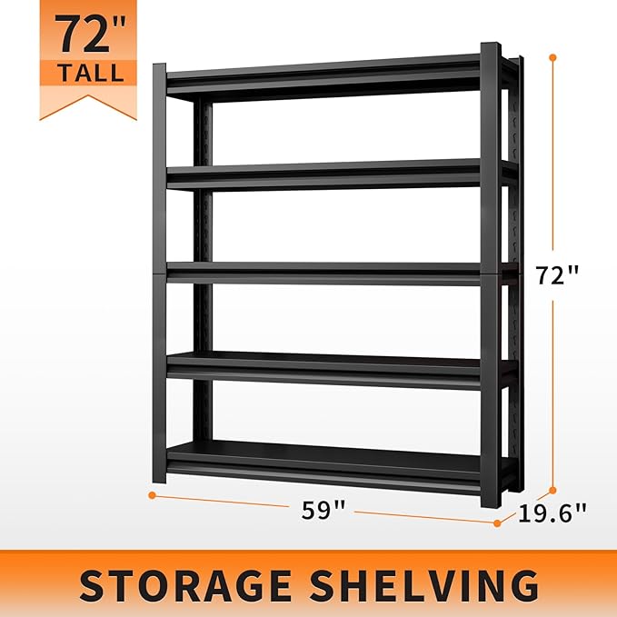 72" H Adjustable Garage Shelving 2500LBS Storage Shelves 5-Tier Heavy Duty - Image 2