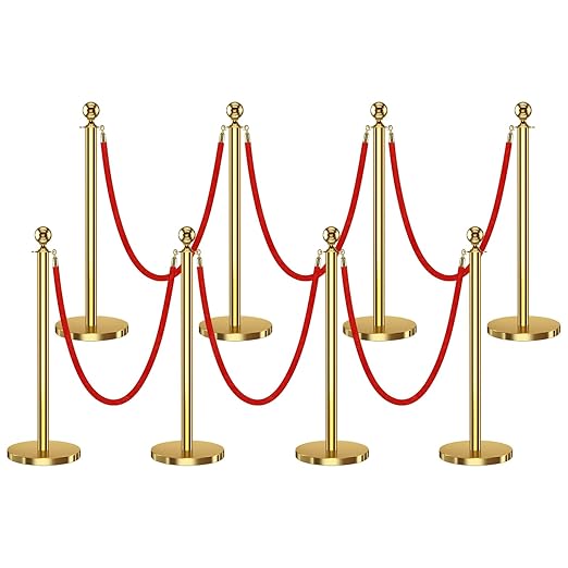 8 PCS Stanchions and Velvet Ropes, Stainless Steel Poles by Unknown