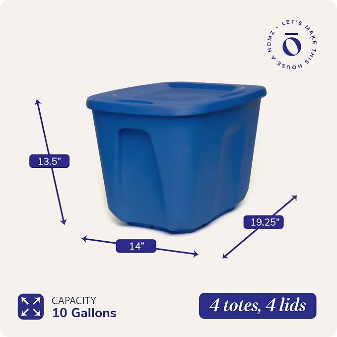 HOMZ 4-Pack Durable Molded Bin, Plastic Storage Containers w/Lids, 10 Gallon - Image 4