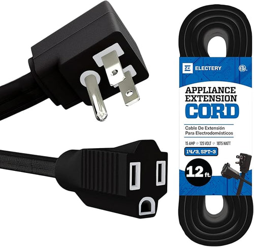 12 ft Heavy Duty Appliance Extension Cord, 14 AWG, 15A 125V 1875W, 3 Prong Flat by ELECTERY
