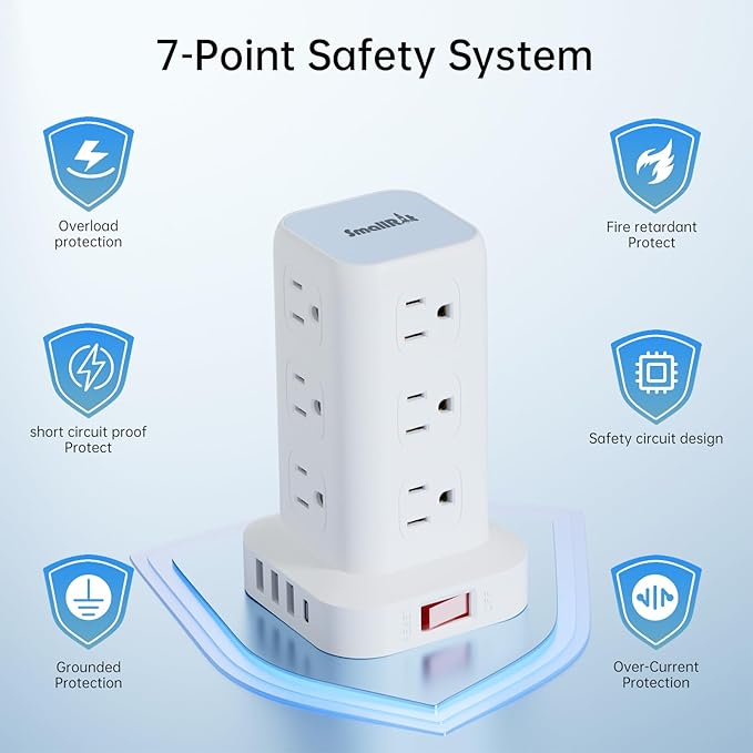 PD20W Power Strip Tower Surge Protector, 16.5FT Extension Cord, Power Strip - Image 3