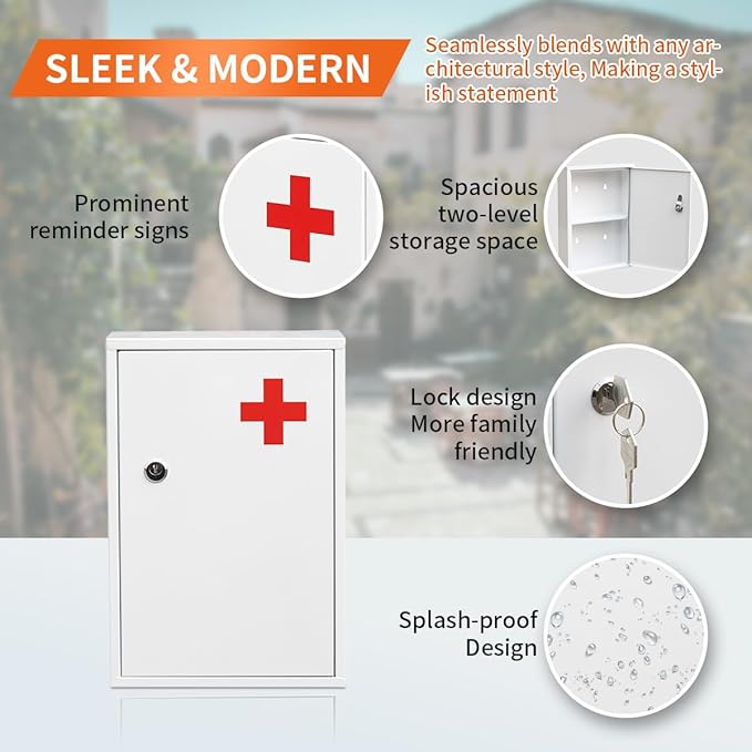 Steel Wall-Mount Lockable Medical Cabinet, 2-Tier Medical Box - Image 3