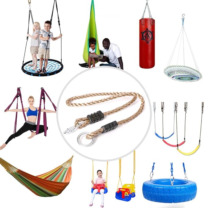 Set of 2 Tree Swing Nylon Ropes Indoor Outdoor Adjustable Hammock Swinging - Image 4