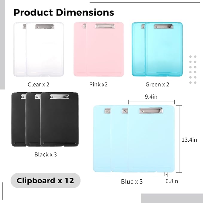 12PCS Plastic Clipboards with Storage, 9.5 x 13.5 Heavy Duty Portable Writing - Image 4