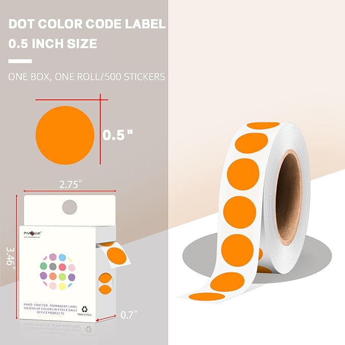 PARLAIM 1/2 Inch Round Adhesive Color-Code Dot Stickers, 500 Stickers Inventory - Image 2