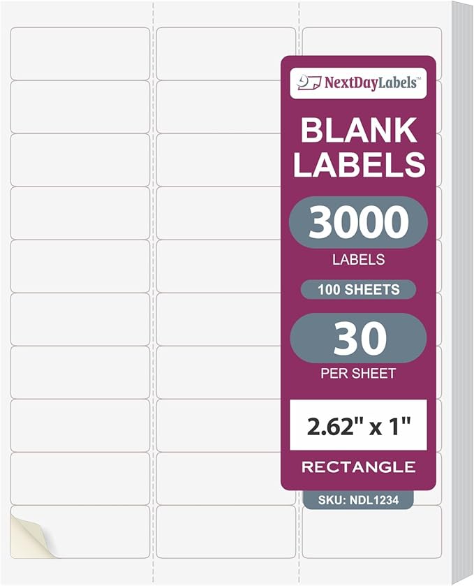 NextDayLabels - 2.5/8" x 1" Rectangular Sticker Labels by NextDayLabels