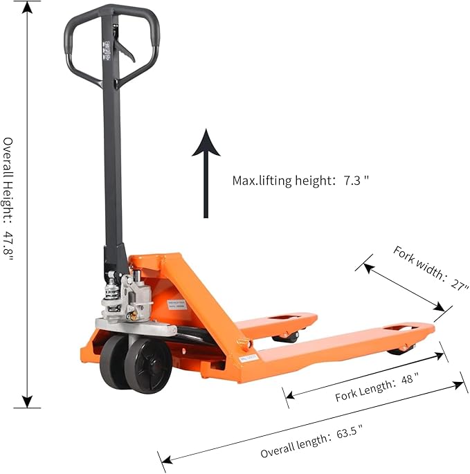 Tory Carrier Manual Pallet Jack 6600 Lb. Capacity, Pallet Truck 48 L × 27 W - Image 2