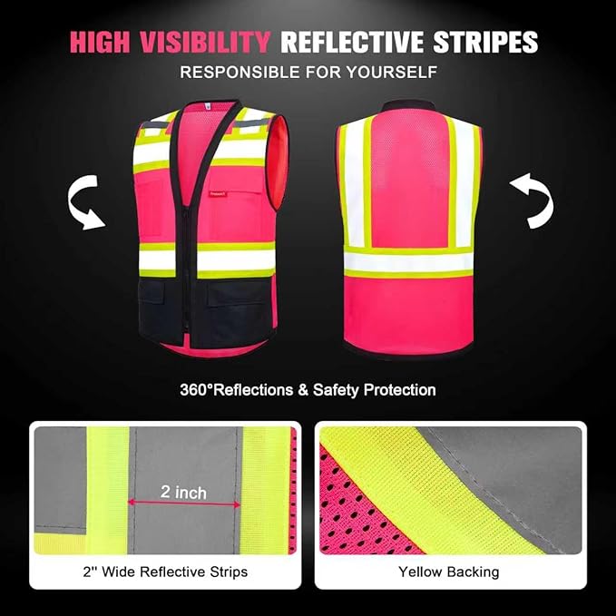 ProtectX 6 Pockets High Visibility Safety Vest - Image 4