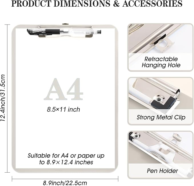 Plastic Clipboard with Pen Holder, Standard A4 Size, Nursing Clip Boards 8.5x11 - Image 3