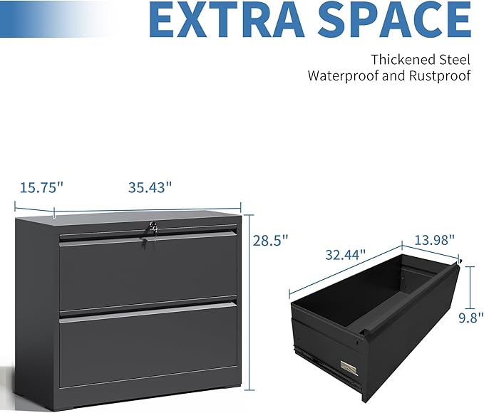 File Cabinets 2 Drawer, Metal Office Storage Filing Cabinet - Image 3