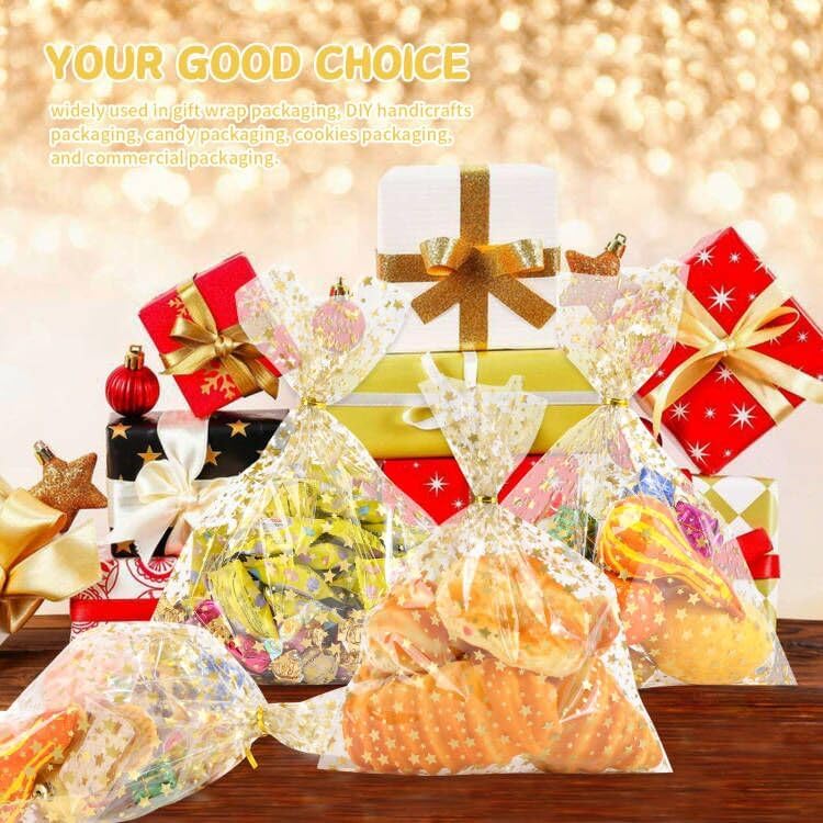 COQOFA Clear Cellophane Treat Bags - 12"x16", 50 pcs, Gold for Birthday, Wedding, Party - Image 6
