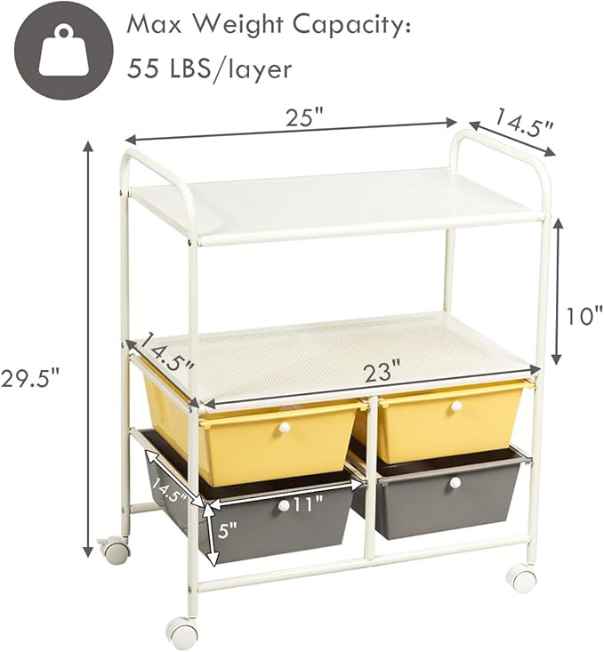 Giantex Rolling Storage Cart w/ 4 Drawers 2 Shelves Metal Rack Shelf Home - Image 7