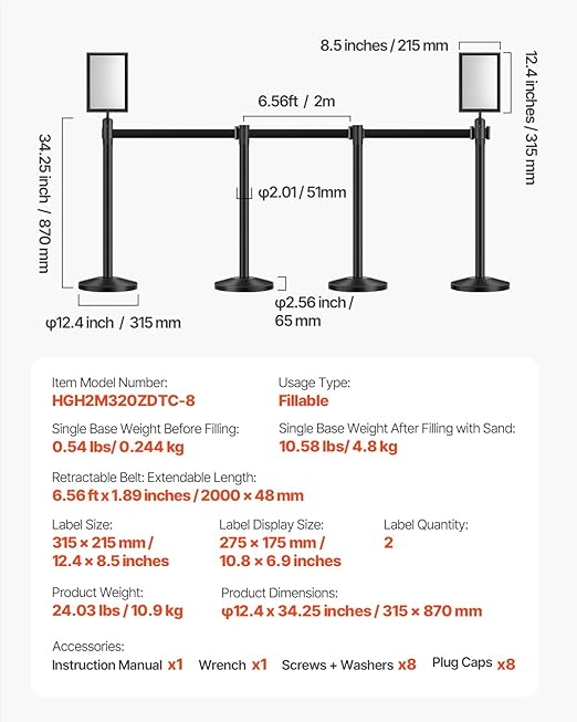 VEVOR Stanchion Post, Carbon Steel Black Stanchions Queue - Image 7