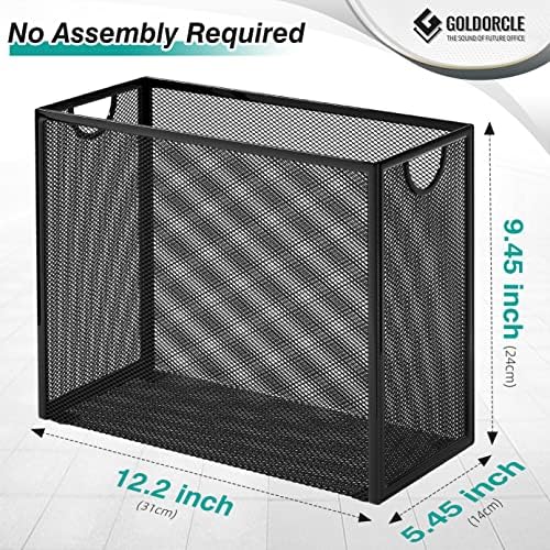 Hanging File Organizer, File Folder Organizer with Handles, Metal Mesh File Crate Storage Box, Letter Size (with 5 Grey Folders) - Image 3
