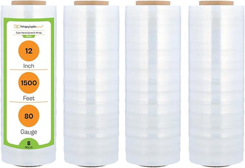 12" x 1500' x 80 Gauge Cast Hand Stretch Wrap Plastic Shrink Film 3” Core - Image 2