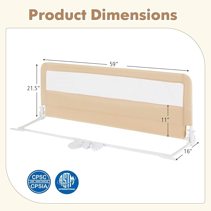 BABY JOY Bed Rails for Toddlers, Swing Down Bed Guard w/Safety Strap, Folding - Image 7