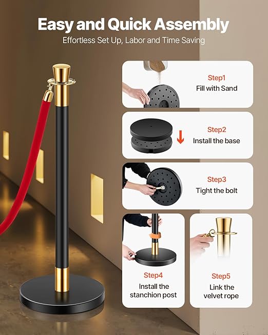 VEVOR Stanchions and Velvet Ropes, Stainless Steel Stanchion Post Queue - Image 4