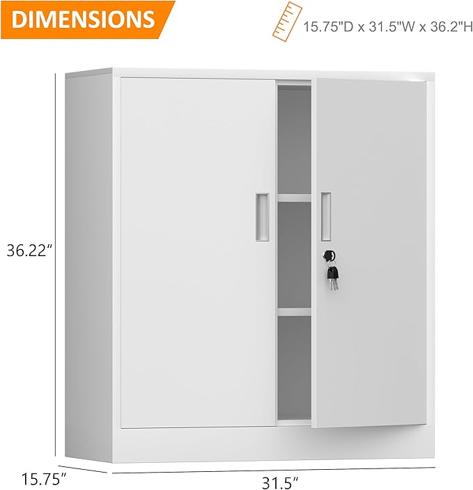 Metal Storage Cabinet with Locking Doors and 2 Adjustable Shelves, Small - Image 3