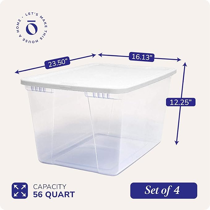 HOMZ 4-Pack Snaplock, Large Clear Plastic Storage Organizer Bins w/Lids - Image 4