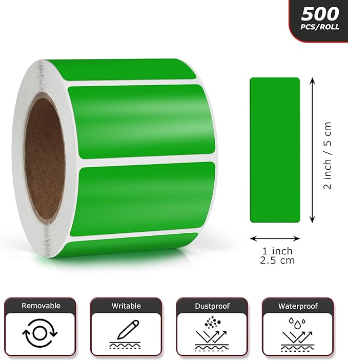 Green Rectangle Stickers 2 x 1 Inch Color Coding Labels Vinyl Roll - Image 4