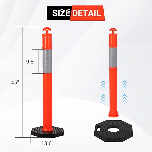 Delineator Post with Base 6 Pack, PeakPursuit 45 Inch Portable Orange Traffic - Image 2