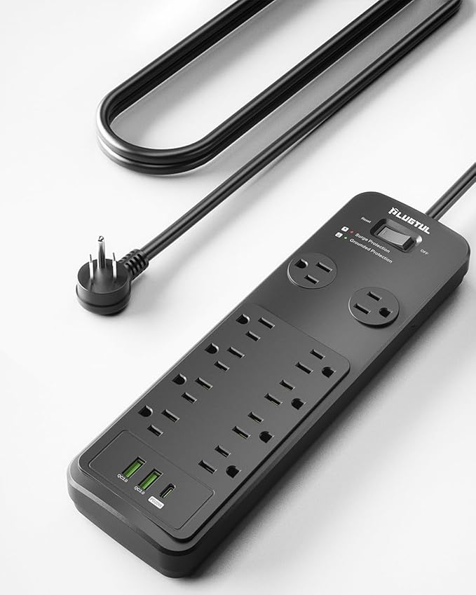 Surge Protector Power Strip 25FT, PLUGTUL Surge Protector by PLUGTUL