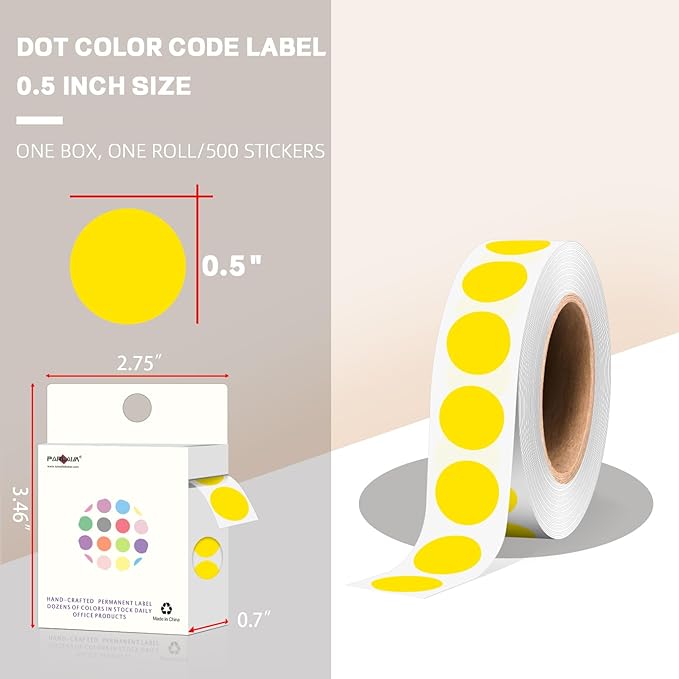 PARLAIM 1/2 Inch Round Adhesive Color-Code Dot Stickers, 500 Stickers Inventory - Image 2