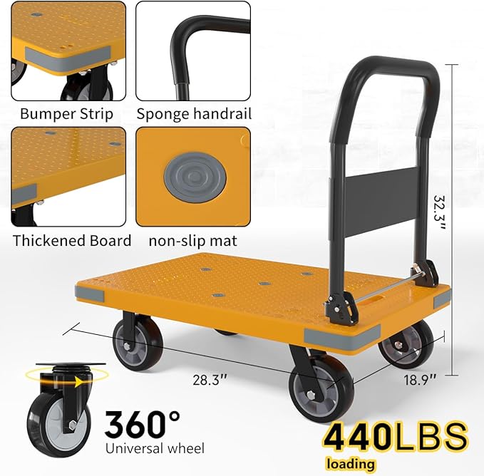 WUD Push Cart, Folding Mobile Platform Trolley, Thickened and Reinforced - Image 3