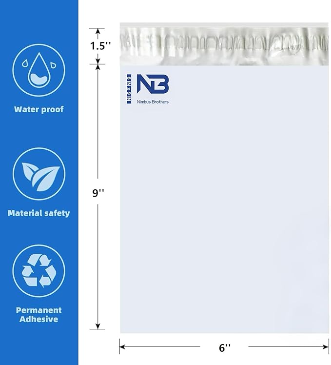 NB 6x9 Inch – 1000 Pcs White Poly Mailers Strong Adhesive Self-Seal Shipping - Image 2