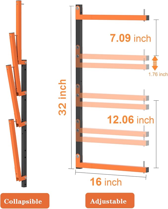 Lumber Storage Rack, Upgrade Folding Lumber Rack Wall Mount, Heavy Duty Metal 4 - Image 2
