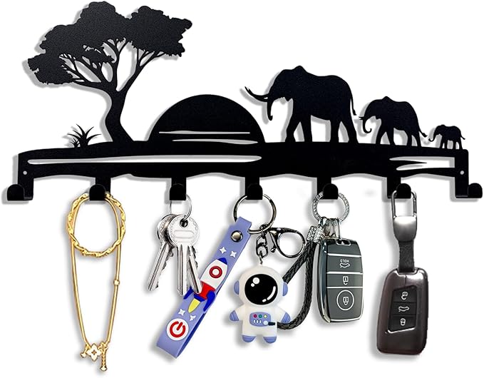 Elephant Family Metal Key Hook Rack by BooWoodNeonMetal