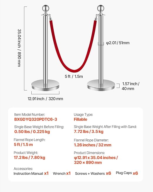 VEVOR Stanchions and Velvet Ropes 6Pcs, Hollow Base - Image 7